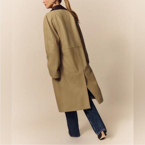 NEW NWT Reformation Veda Beck Leather Trench - Oat Mole - Picture 2 of 4